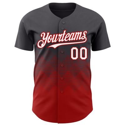 Custom Steel Gray White-Red 3D Gradient Square Shape Authentic Baseball Jersey