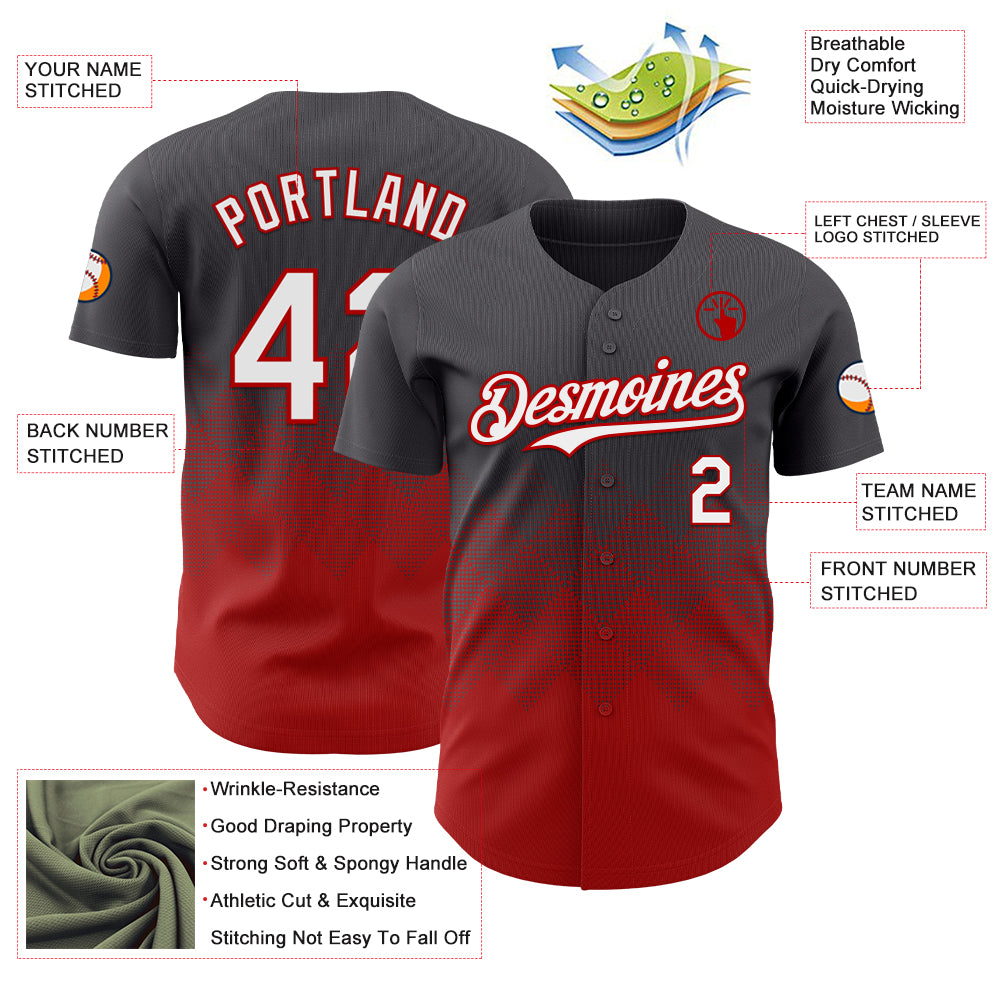 Custom Steel Gray White-Red 3D Gradient Square Shape Authentic Baseball Jersey