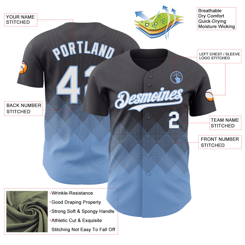 Custom Steel Gray White-Light Blue 3D Gradient Square Shape Authentic Baseball Jersey