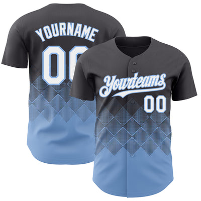 Custom Steel Gray White-Light Blue 3D Gradient Square Shape Authentic Baseball Jersey