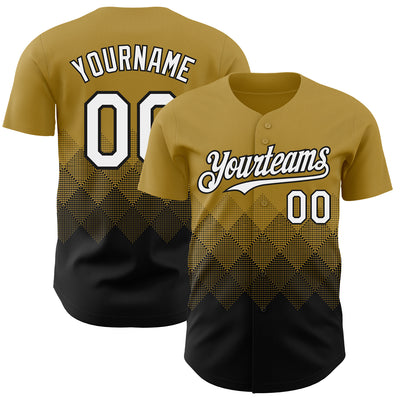 Custom Old Gold White-Black 3D Gradient Square Shape Authentic Baseball Jersey