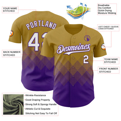 Custom Old Gold White-Purple 3D Gradient Square Shape Authentic Baseball Jersey
