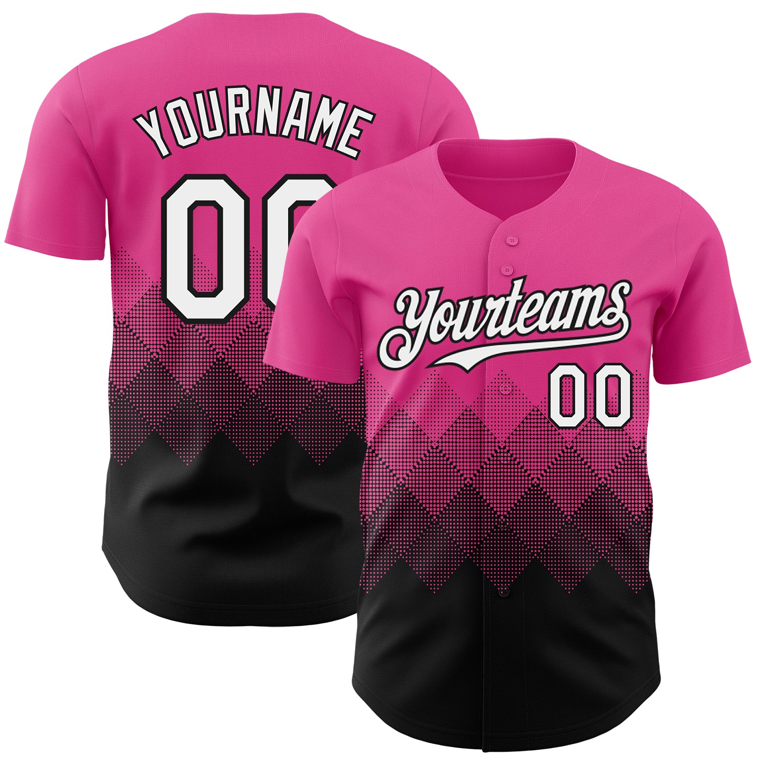 Custom Pink White-Black 3D Gradient Square Shape Authentic Baseball Jersey