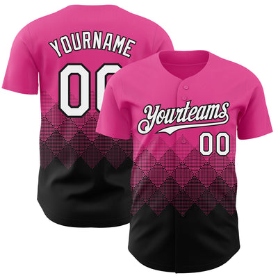 Custom Pink White-Black 3D Gradient Square Shape Authentic Baseball Jersey