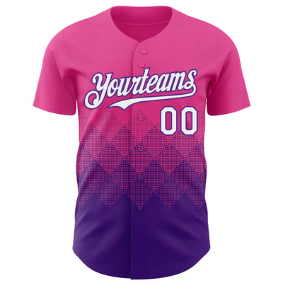 Custom Pink White-Purple 3D Gradient Square Shape Authentic Baseball Jersey