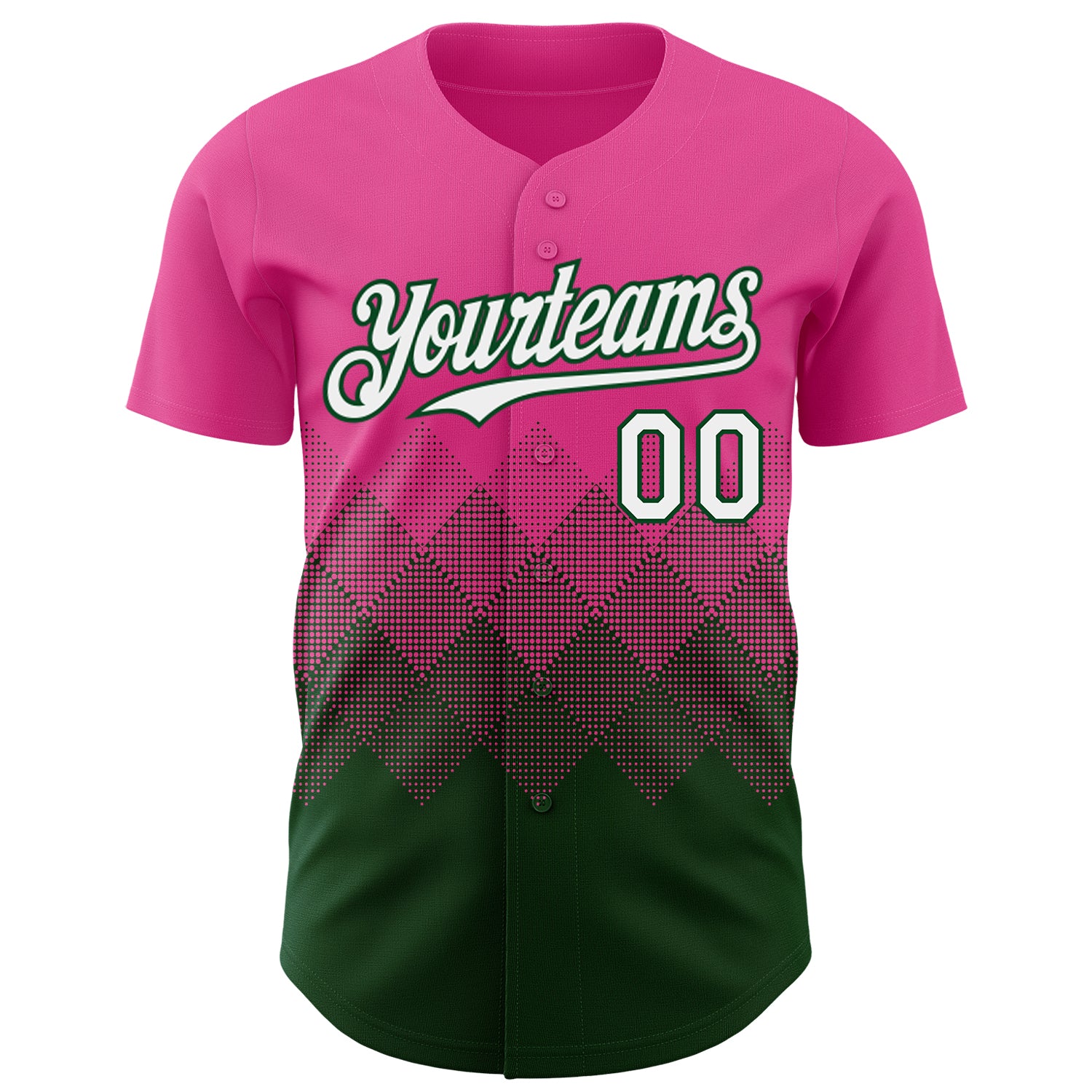 Custom Pink White-Green 3D Gradient Square Shape Authentic Baseball Jersey
