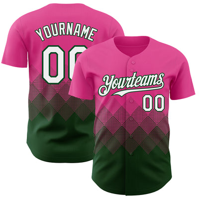 Custom Pink White-Green 3D Gradient Square Shape Authentic Baseball Jersey