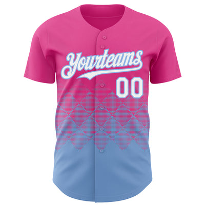 Custom Pink White-Light Blue 3D Gradient Square Shape Authentic Baseball Jersey