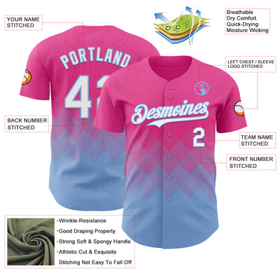 Custom Pink White-Light Blue 3D Gradient Square Shape Authentic Baseball Jersey