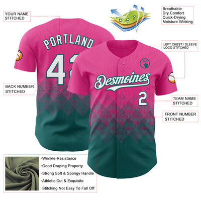 Custom Pink White-Teal 3D Gradient Square Shape Authentic Baseball Jersey