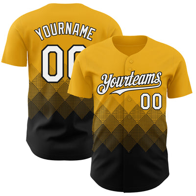 Custom Gold White-Black 3D Gradient Square Shape Authentic Baseball Jersey