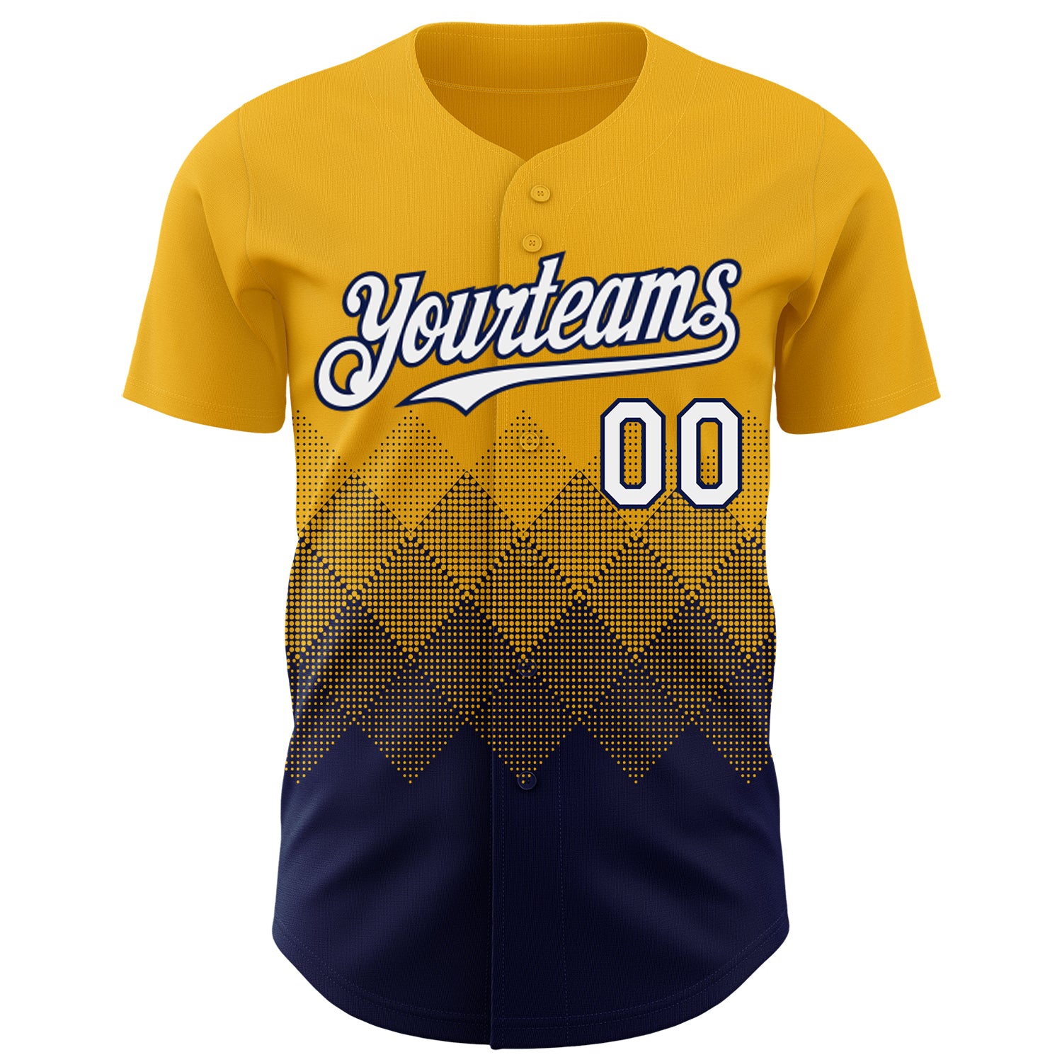 Custom Gold White-Navy 3D Gradient Square Shape Authentic Baseball Jersey