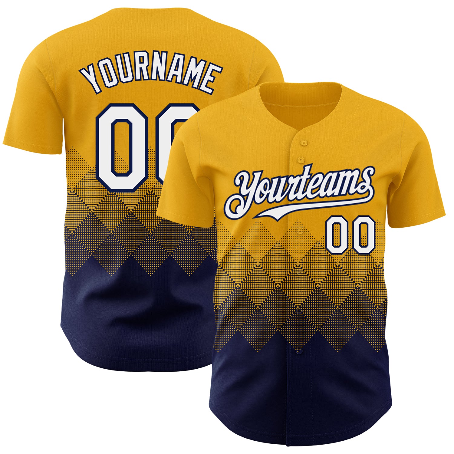 Custom Gold White-Navy 3D Gradient Square Shape Authentic Baseball Jersey