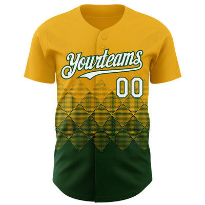 Custom Gold White-Green 3D Gradient Square Shape Authentic Baseball Jersey