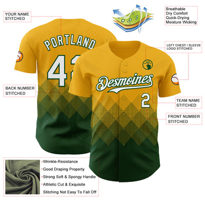 Custom Gold White-Green 3D Gradient Square Shape Authentic Baseball Jersey