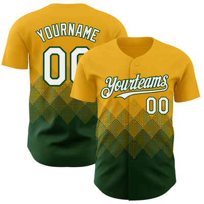Custom Gold White-Green 3D Gradient Square Shape Authentic Baseball Jersey