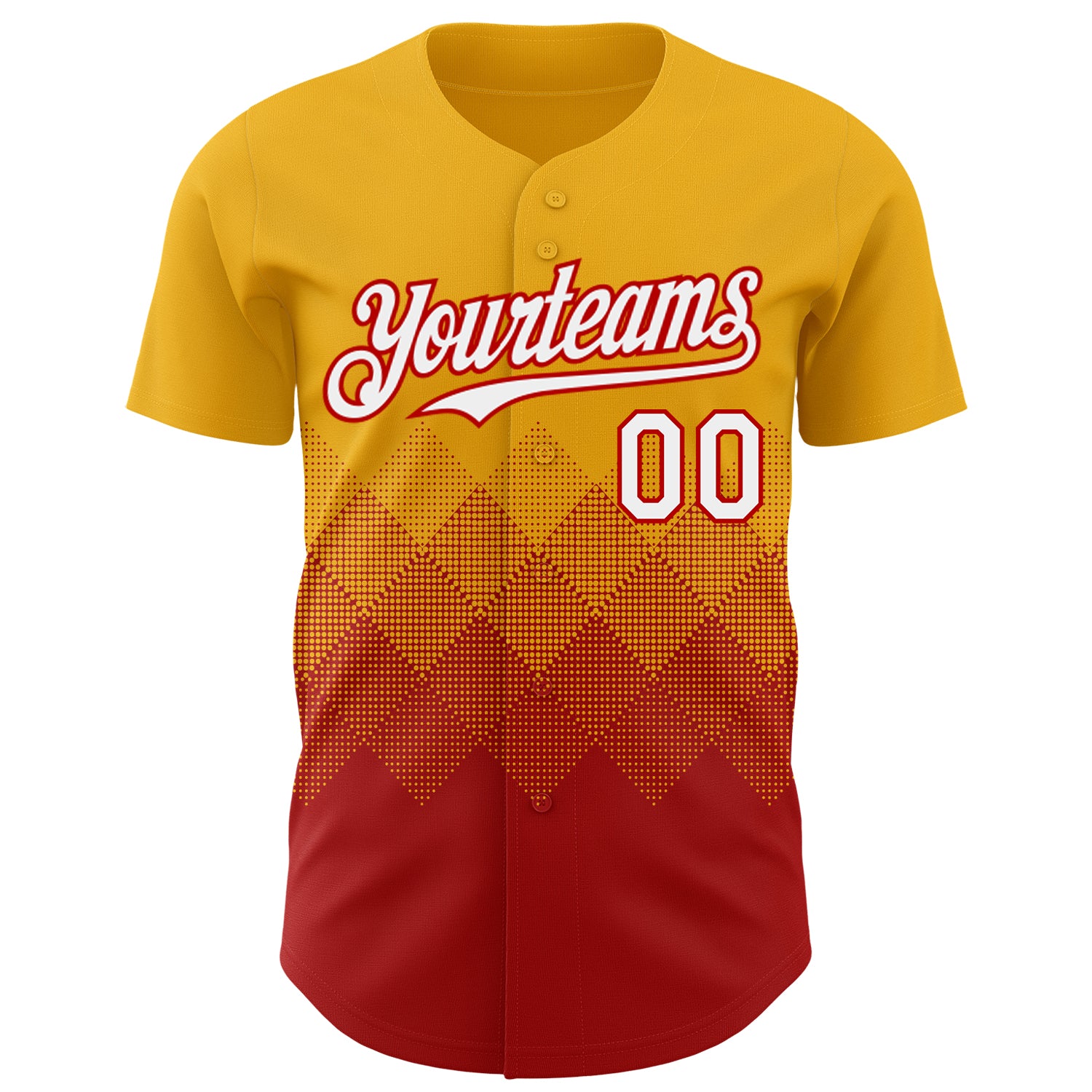 Custom Gold White-Red 3D Gradient Square Shape Authentic Baseball Jersey