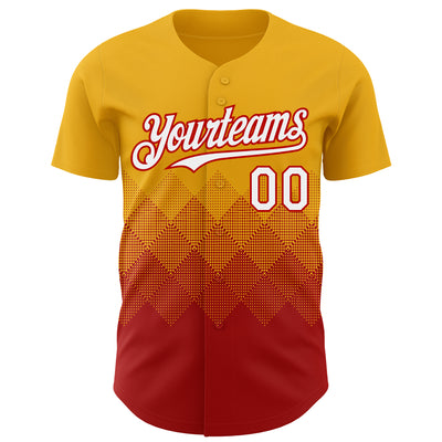 Custom Gold White-Red 3D Gradient Square Shape Authentic Baseball Jersey