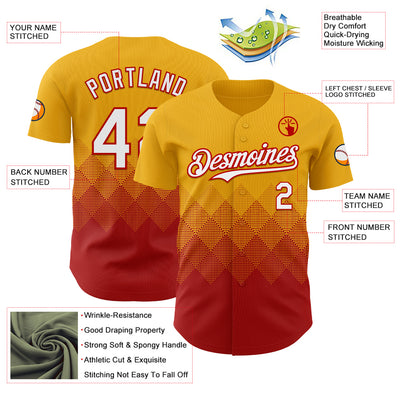 Custom Gold White-Red 3D Gradient Square Shape Authentic Baseball Jersey
