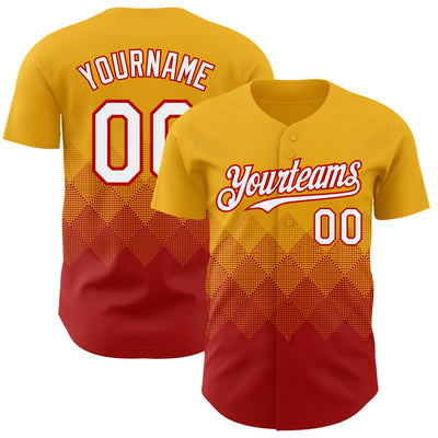 Custom Gold White-Red 3D Gradient Square Shape Authentic Baseball Jersey