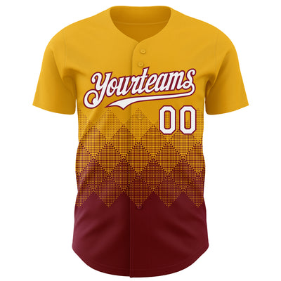 Custom Gold White-Crimson 3D Gradient Square Shape Authentic Baseball Jersey