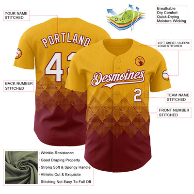 Custom Gold White-Crimson 3D Gradient Square Shape Authentic Baseball Jersey