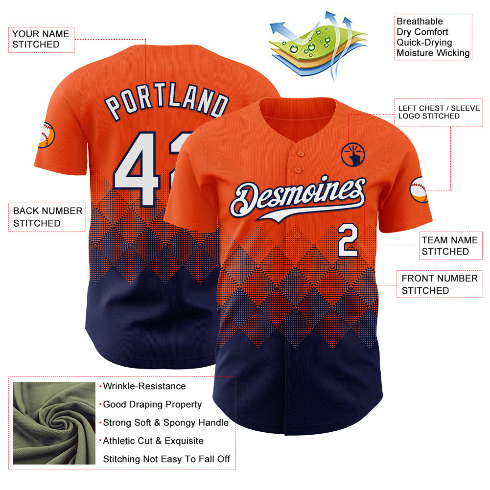 Custom Orange White-Navy 3D Gradient Square Shape Authentic Baseball Jersey
