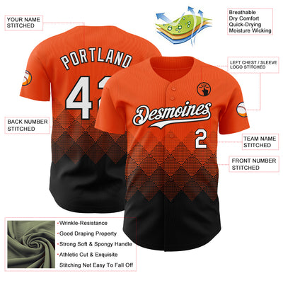 Custom Orange White-Black 3D Gradient Square Shape Authentic Baseball Jersey