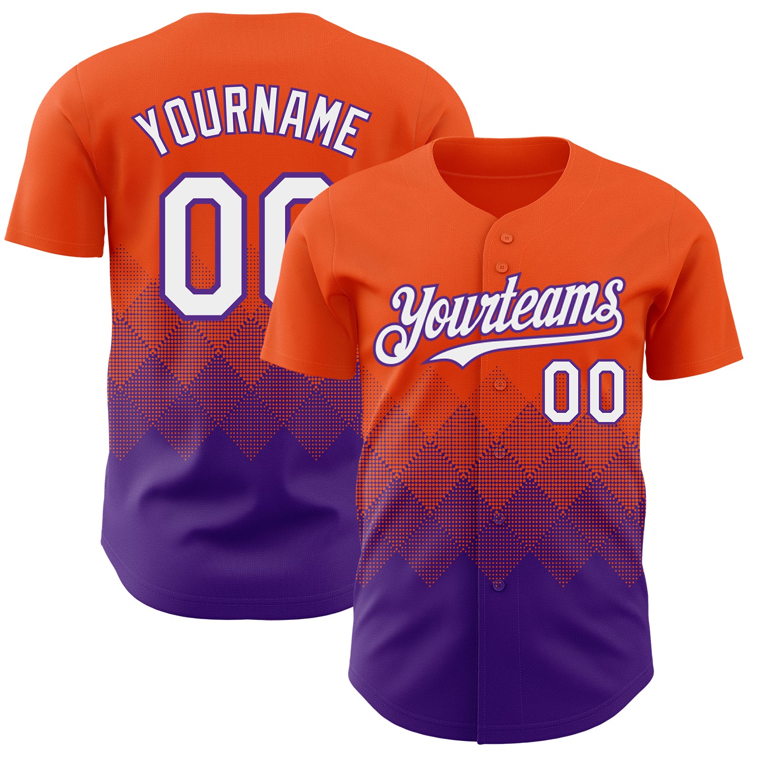Custom Orange White-Purple 3D Gradient Square Shape Authentic Baseball Jersey