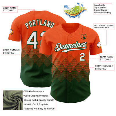 Custom Orange White-Green 3D Gradient Square Shape Authentic Baseball Jersey