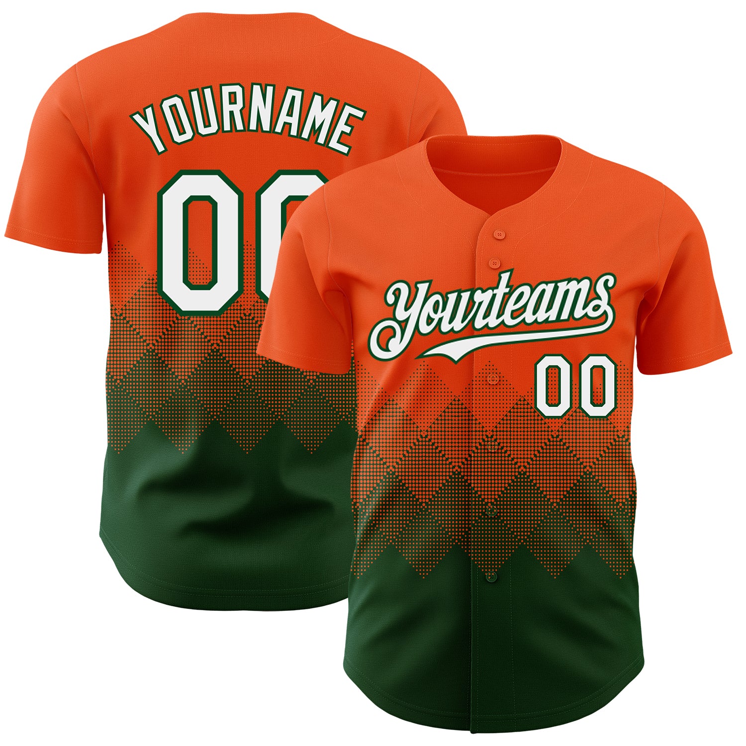 Custom Orange White-Green 3D Gradient Square Shape Authentic Baseball Jersey