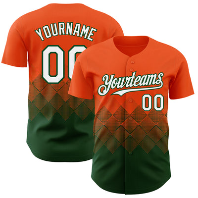 Custom Orange White-Green 3D Gradient Square Shape Authentic Baseball Jersey