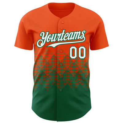 Custom Orange White-Kelly Green 3D Gradient Square Shape Authentic Baseball Jersey