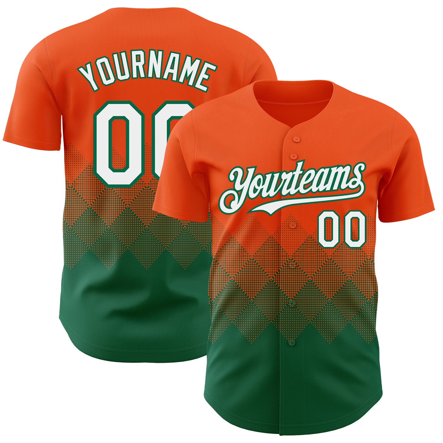 Custom Orange White-Kelly Green 3D Gradient Square Shape Authentic Baseball Jersey
