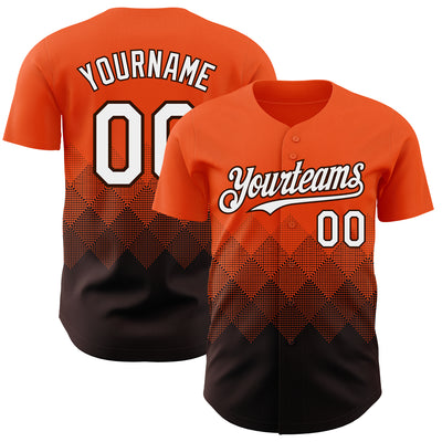 Custom Orange White-Brown 3D Gradient Square Shape Authentic Baseball Jersey