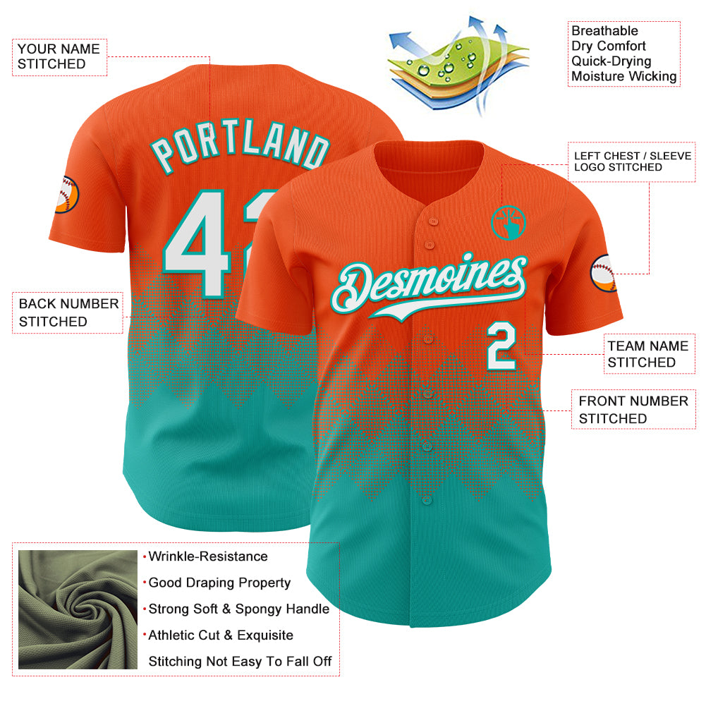 Custom Orange White-Aqua 3D Gradient Square Shape Authentic Baseball Jersey