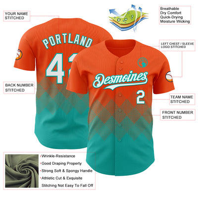 Custom Orange White-Aqua 3D Gradient Square Shape Authentic Baseball Jersey