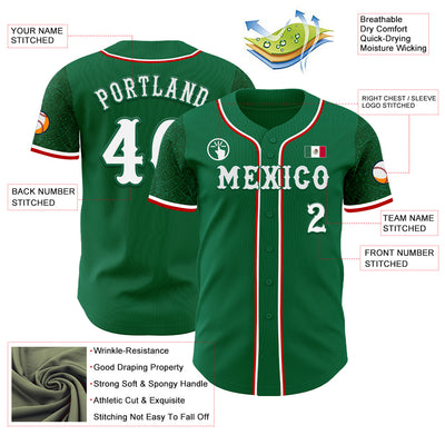 Custom Kelly Green White-Red 3D Mexico Mexican Flag Authentic Baseball Jersey