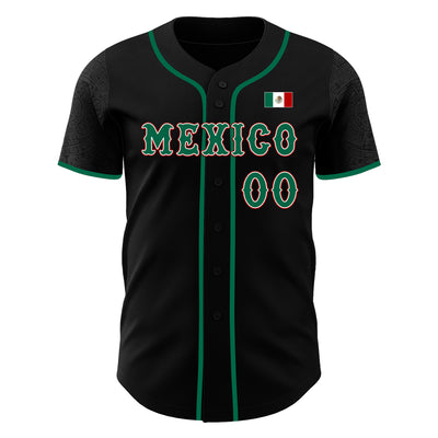 Custom Black Kelly Green White-Red 3D Mexico Mexican Flag Authentic Baseball Jersey