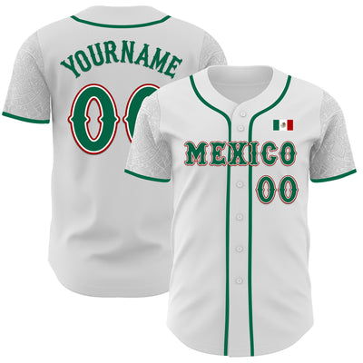 Custom White Kelly Green-Red 3D Mexico Mexican Flag Authentic Baseball Jersey