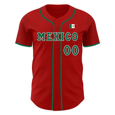 Custom Red Kelly Green-White 3D Mexico Mexican Flag Authentic Baseball Jersey
