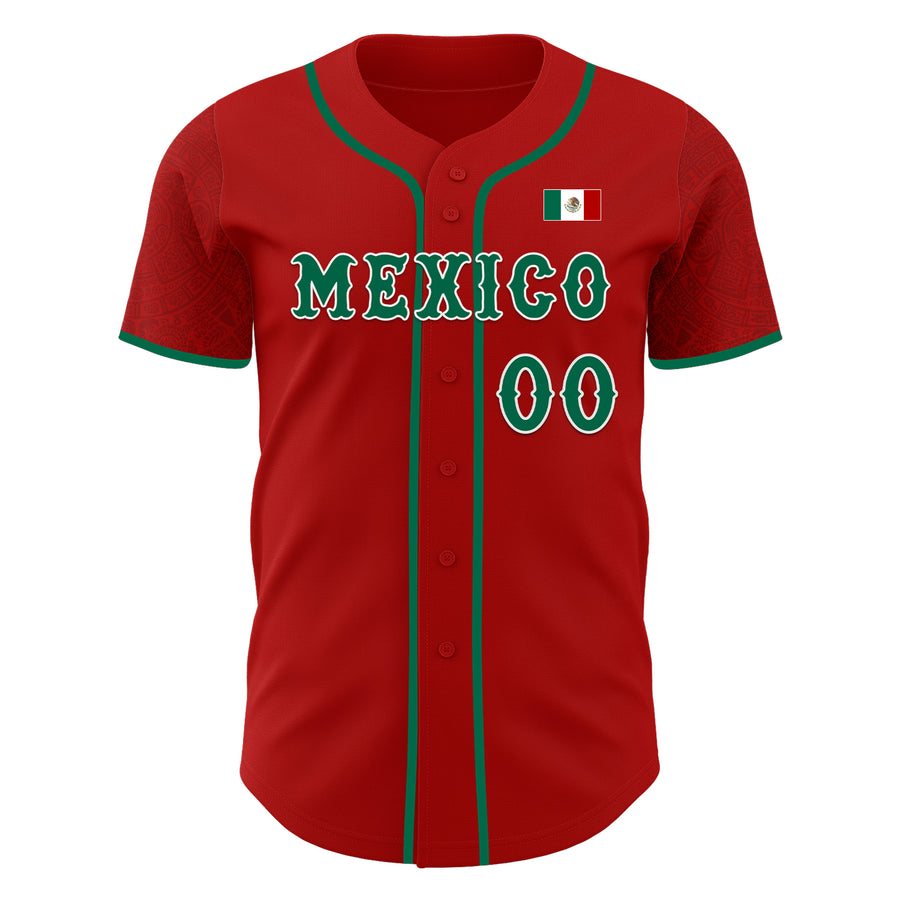 Custom Red Kelly Green-White 3D Mexico Mexican Flag Authentic Baseball Jersey