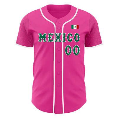 Custom Pink Kelly Green-White 3D Mexico Mexican Flag Authentic Baseball Jersey