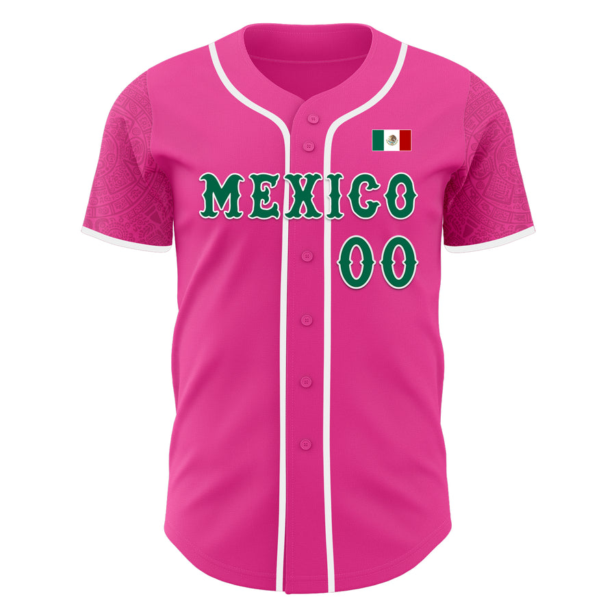 Custom Pink Kelly Green-White 3D Mexico Mexican Flag Authentic Baseball Jersey