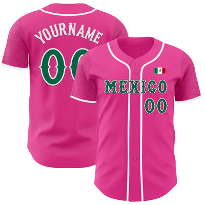 Custom Pink Kelly Green-White 3D Mexico Mexican Flag Authentic Baseball Jersey
