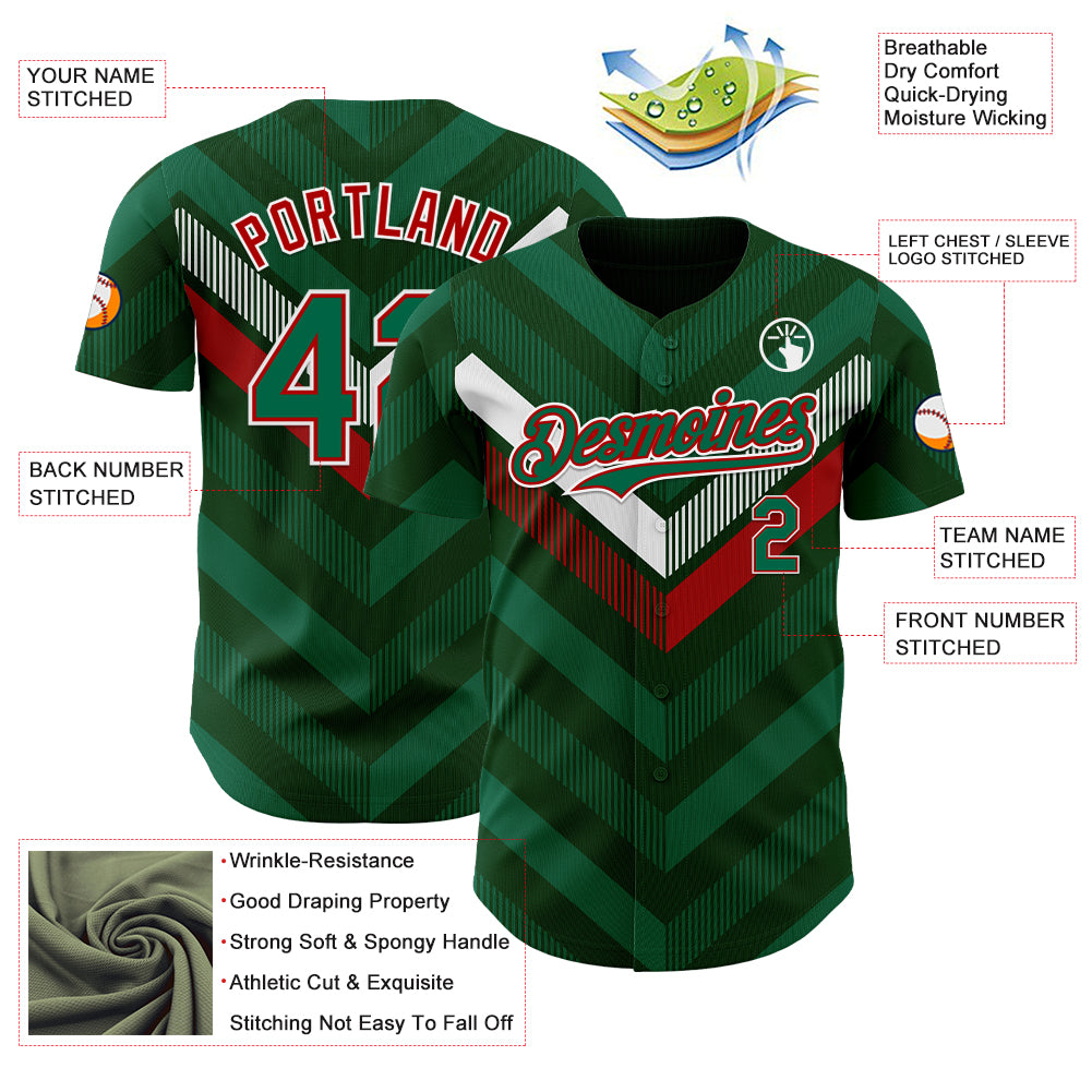Custom Green Kelly Green Red-White 3D Mexico Authentic Baseball Jersey