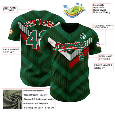 Custom Green Kelly Green Red-White 3D Mexico Authentic Baseball Jersey