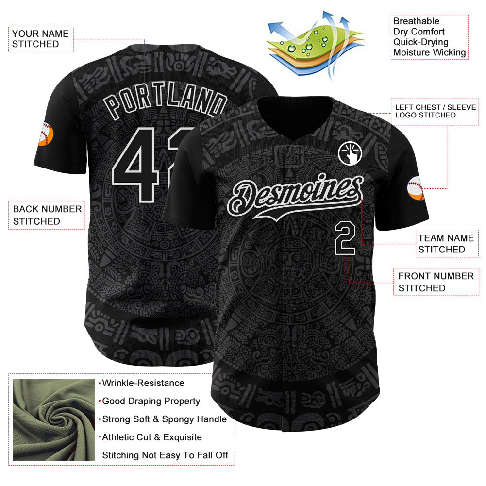 Custom Black Gray-White 3D Mexico Authentic Baseball Jersey