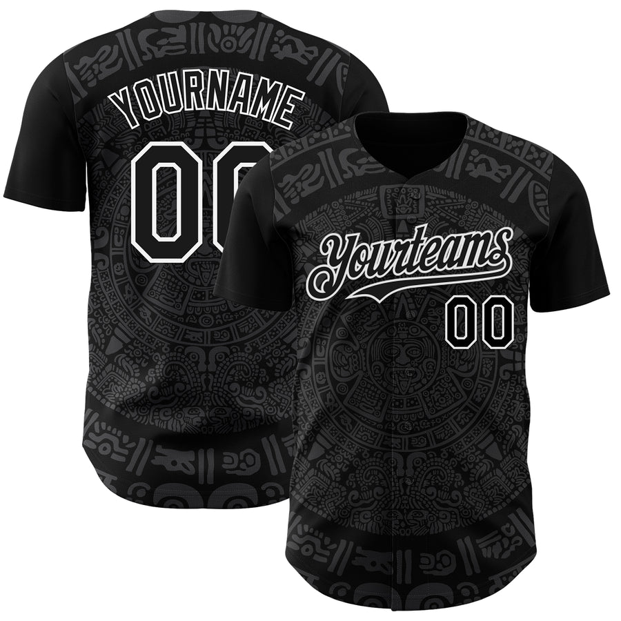 Custom Black Gray-White 3D Mexico Authentic Baseball Jersey