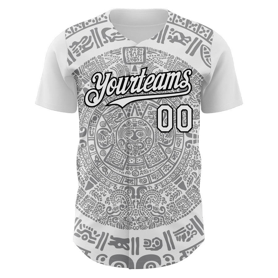 Custom White Gray-Black 3D Mexico Authentic Baseball Jersey